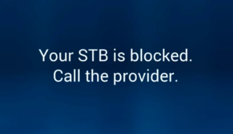 MAG set-top box showing STB Blocked black screen