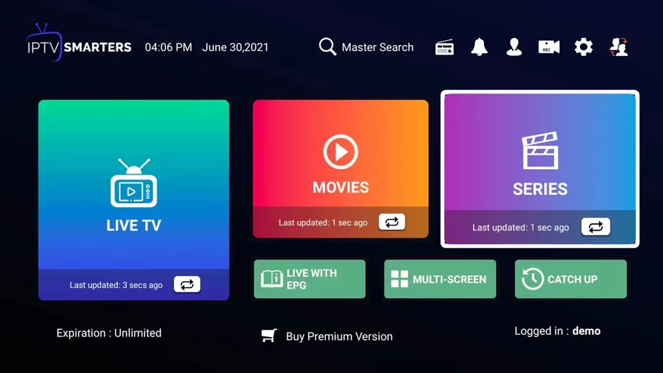 LG IPTV Smarters credentials form with server URL username password