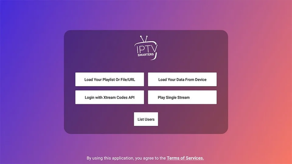 IPTV Smarters Player launch and terms screen on LG TV