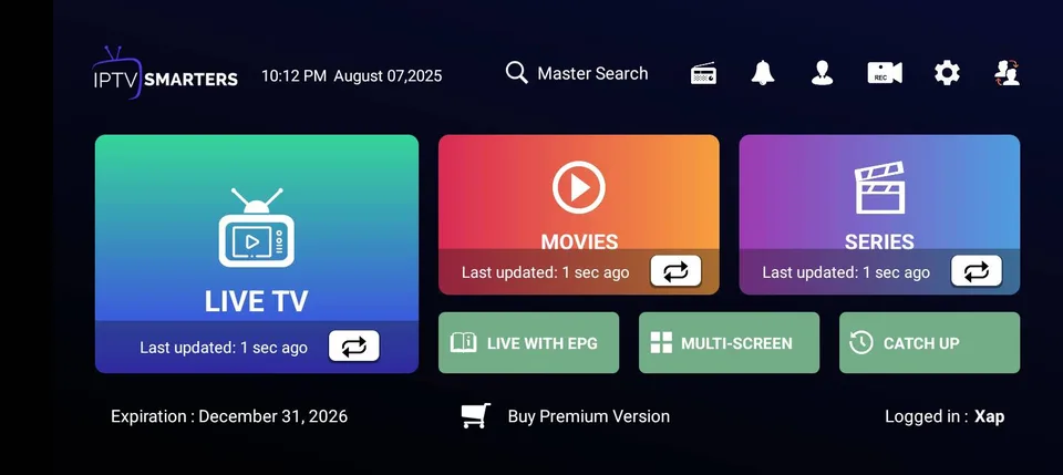 Samsung TV IPTV channel list after setup in Smarters Live TV